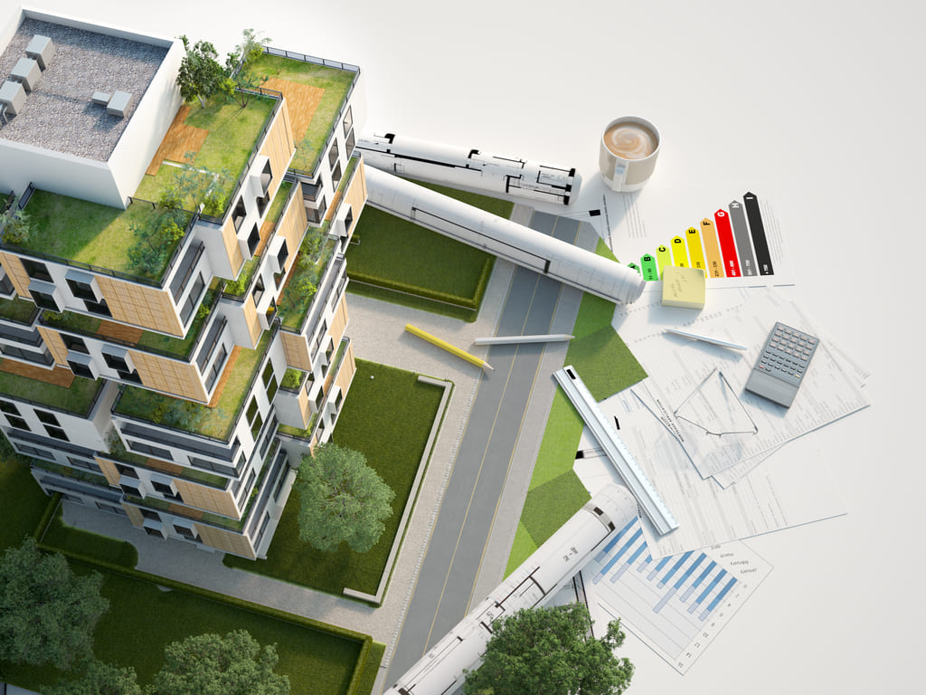 Maquette de bâtiment sur plan